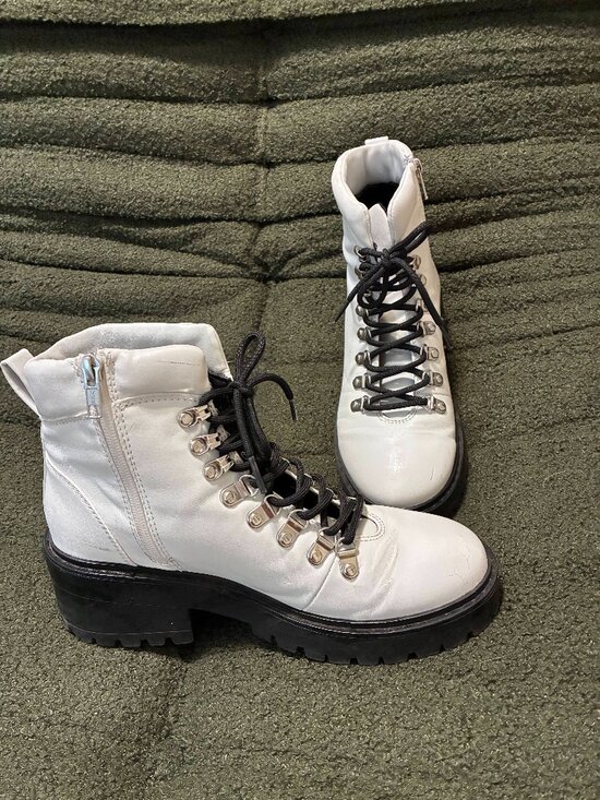 Skechers Shoes - Skechers White Moto Combat Boots